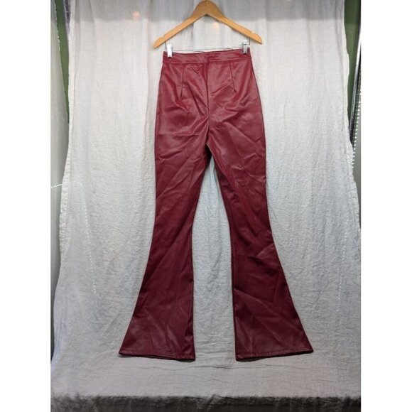 Boohoo women's size 6 high rise red pleather bell bottoms flare pants cosplay G1 - Picture 5 of 12